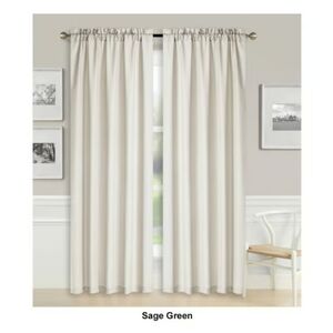 2  - THIN VERY LIGHT COLORED SAGE Jacquard Rod Pocket Curtain Panels